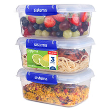 Load image into Gallery viewer, Sistema KLIP IT PLUS Leakproof Food Storage Containers | 1 L | AirtightStackable & Nestable Meal Prep Containers with Lids | School Lunch Boxes | 3 Count