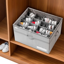 Load image into Gallery viewer, LUVHOMEE Shoe Organiser for Closet, Fits 16 Pairs, Large Shoe Box Storage Containers, Clear Foldable Shoe Storage Bins w/Bottom Support, Space Saving Shoes Holder w/Reinforced Handles, Grey