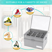 Load image into Gallery viewer, LUVHOMEE Shoe Organiser for Closet, Fits 16 Pairs, Large Shoe Box Storage Containers, Clear Foldable Shoe Storage Bins w/Bottom Support, Space Saving Shoes Holder w/Reinforced Handles, Grey