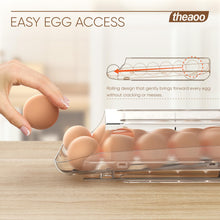 Load image into Gallery viewer, theaoo Egg Holder for Fridge, Automatic Rolling Egg Container for Refrigerator, Clear Plastic Egg Dispenser, Stackable Eggs Organizer with Quick Removable inner Tray For Organizers and Storage, 3 Pack