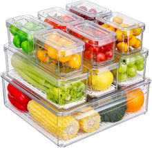Load image into Gallery viewer, KUMD 10 Pack Fridge Organisers, Stackable Fridge Storage Containers with Lids, BPA-Free, Clear Fruit Storage Container for Fridge Organiser, Keep Food, Fruit, Vegetables Fresh