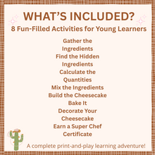 Load image into Gallery viewer, Cheesecake Cooking Activity Pack for Kids | Maths, Sequencing, Counting & Fine Motor Activities | Ages 4–8