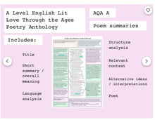 Load image into Gallery viewer, A Level English Literature Poetry Summaries || AQA A