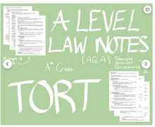 Load image into Gallery viewer, A Level Tort Law Notes and Sample Answer Structures AQA
