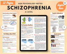Load image into Gallery viewer, AQA A-level Psychology notes: SCHIZOPHRENIA white background printable