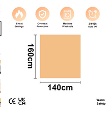 Load image into Gallery viewer, Electric Blanket Heated Underblanket 150 x 80cm & 160 x 140cm, 3 Heat Settings with Timer Overheat Protection Washable