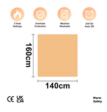 Load image into Gallery viewer, Electric Blanket Heated Underblanket 150 x 80cm & 160 x 140cm, 3 Heat Settings with Timer Overheat Protection Washable