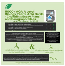 Load image into Gallery viewer, AQA A Level Biology Anki Flashcards (Year 2 Only) - Including Essay Plans and Essay Paragraph Ideas - From an A* Student