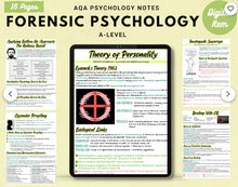 Load image into Gallery viewer, AQA A-level Psychology notes: FORENSIC PSYCHOLOGY white background printable
