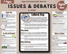 Load image into Gallery viewer, AQA A-level Psychology notes: ISSUES & DEBATES white background printable