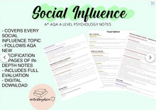 Load image into Gallery viewer, AQA A Level Psychology Social Influence Notes