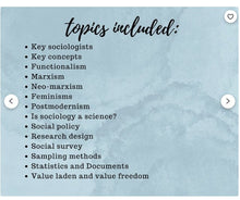 Load image into Gallery viewer, AQA A-level Sociology notes: Theory and Methods white background printable