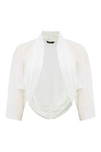 Load image into Gallery viewer, Roman Originals Women Chiffon Bolero Shrug Jacket - Ladies Ruched Hem Cover Up Smart Formal Sheer Mesh Wrap Shimmer Cropped Cardigan Wedding Guest Evening Crease Free Blazer - Ivory - Size 14