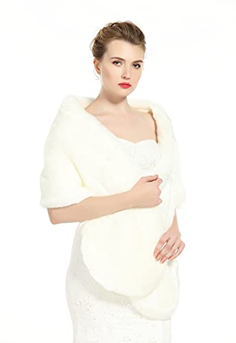 BEAUTELICATE Faux Fur Wrap Shawl Stole Women’s Bridal Long Shrug Cape ...