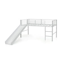 Load image into Gallery viewer, COSTWAY Kids Mid Sleeper Bed, Children Loft Beds with Slide, Stairs and Safety Guardrails, Metal Single Bunk Bed Frame for Boys Girls, 150kg Capacity (White)