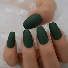 Load image into Gallery viewer, CoolNail fashion Ballerina Coffin Fake Green Nails Matte Green Flat Pree on False Nail Tips Daily Wear Faux Ongle Free Sticker