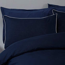 Load image into Gallery viewer, Sleepdown Contrast Piped Edge Navy Blue White Plain Reversible Soft Easy Care Duvet Cover Quilt Bedding Set with Pillowcases - Double (200cm x 200cm)