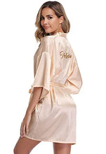 Load image into Gallery viewer, Vlazom Bride Bridesmaid Robes Satin Kimono Bridal Party Robe Dressing Gown, Morning of Wedding Day Robes with Gold Glitter, B-champagne for Bridesmaid, 14-16