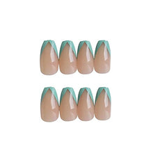 Load image into Gallery viewer, Yheakne V Shape Press on Nails Glossy French Green Nails Tips Ballerina Ombre Fake Nails Fashion Clip on Nails Full Cover Nails Artificial False Nails Tips for Women and Girls 24Pcs (Green Tips)