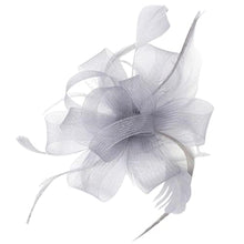 Load image into Gallery viewer, Topkids Accessories Looped Net Fascinator Feather Comb Fascinator Fascinator Hair Slide Fascinators Wedding Hats Royal Ascot Hat On Clear Comb For Women, Ladies, Girls (Silver Grey)