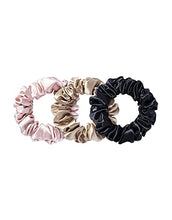 Load image into Gallery viewer, Slip Silk Large Scrunchies in Black, Pink, and Caramel - 100% Pure 22 Momme Mulberry Silk Scrunchies for Women - Hair-Friendly Silk Scrunchies - Luxurious Elastic Hair Scrunchie Set (3 Scrunchies)