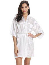 Load image into Gallery viewer, Vlazom Bride Bridesmaid Robes Satin Bridal Party Robe Dressing Gwons, Morning of Wedding Day Robes, Glitter Bridesmaid Kimono Bathrobe White for Bride M(UK 8-10)