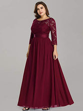 Load image into Gallery viewer, Ever-Pretty Women's A Line 3/4 Sleeves Round Neck Lace Floor Length Elegant Plus Size Evening Dresses Burgundy 10UK
