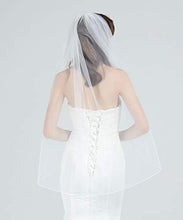 Load image into Gallery viewer, Wedding Bridal Veil With Comb 1 Tier Ivory White Pencil Edge Cathedral Chapel Fingertip Elbow Length