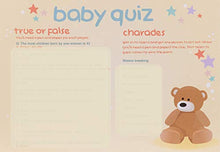 Load image into Gallery viewer, Baby Shower Games. 4 Games Party Pack: Bingo, Charades, Quiz, Trivia + Winners Certificate. Party supplies for 20 people.