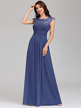 Load image into Gallery viewer, Ever-Pretty Women's Cap Sleeve Floor Length A Line Empire Waist Elegant Chiffon Evening Dresses Denim Blue 16UK