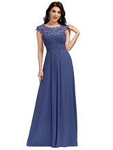 Load image into Gallery viewer, Ever-Pretty Women's Cap Sleeve Floor Length A Line Empire Waist Elegant Chiffon Evening Dresses Denim Blue 16UK