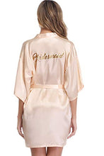 Load image into Gallery viewer, Vlazom Bride Bridesmaid Robes Satin Kimono Bridal Party Robe Dressing Gown, Morning of Wedding Day Robes with Gold Glitter, B-champagne for Bridesmaid, 14-16
