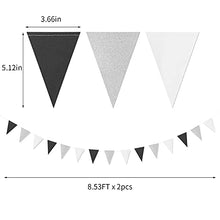 Load image into Gallery viewer, Black White Silver Pennant Banner,2 Pack Glitter Sprinkles Paper Triangle Flags, Birthday Graduation 2021 Fathers Day Wedding Baby Shower Party Decorations Bunting Lasting Surprise