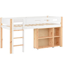 Load image into Gallery viewer, KAISAN Mid Sleeper Cabin Bed with Movable Cabinet and Ladder, 3FT Single Loft Bed Children Kids Solid Pine Wood Storage Bunk Bed Frame for Office, School, Dorm and Home,90x190cm, White