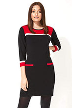 Load image into Gallery viewer, Roman Originals Women Knitted Jumper Dress Ladies Colour Block Sweater Winter Autumn Smart Casual Office Bodycon Workwear Everyday Long Sleeve Knee Length Knit Pocket - Black Red - Size 18