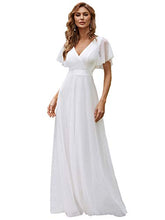 Load image into Gallery viewer, Ever-Pretty Women's V Neck Short Sleeve Empire Waist Tulle A Line Long Elegant Wedding Dresses White 12UK