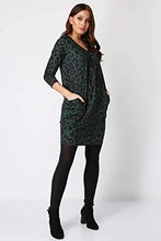Load image into Gallery viewer, Roman Originals Women Animal Print Dress with Pockets Ladies Leopard Tunic Shift Jersey Stretchy Slouch Office Smock Smart Loose Cocoon Oversized Fit Party Casual V Neck UK - Green & Black - Size 12