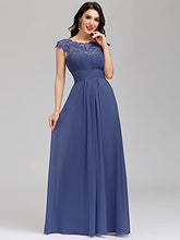 Load image into Gallery viewer, Ever-Pretty Women's Cap Sleeve Floor Length A Line Empire Waist Elegant Chiffon Evening Dresses Denim Blue 16UK
