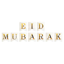 Load image into Gallery viewer, Eid Mubarak Card Hanging Bunting Banner Decoration - White Plain Gold Letter 2m