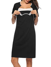 Load image into Gallery viewer, Sykooria Women's Maternity Nightdress Breastfeeding Nightwear Short Sleeve Nursing Nightgown Button Down Sleep Shirt V Neck Pajama Tops Soft Loungwear for Pregnant Women