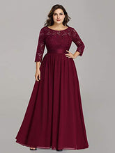 Load image into Gallery viewer, Ever-Pretty Women's A Line 3/4 Sleeves Round Neck Lace Floor Length Elegant Plus Size Evening Dresses Burgundy 10UK
