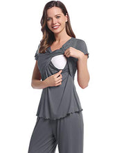 Load image into Gallery viewer, Women Breastfeeding Pyjama Set Short Sleeve Tops & Long Pants Cosy Bamboo Maternity Nursing Pregnancy Labor Postpartum Sleepwear (Dark Grey, XXL)