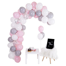 Load image into Gallery viewer, PartyBro Balloon Arch & Garland Kit | Pink, White, Grey, & Silver Balloons | Incl. Tying Tool, Balloon Tape, & Glue Dots | Decoration for Baby Showers, Birthdays, or Christenings for Girls & Women