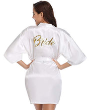 Load image into Gallery viewer, Vlazom Bride Bridesmaid Robes Satin Bridal Party Robe Dressing Gwons, Morning of Wedding Day Robes, Glitter Bridesmaid Kimono Bathrobe White for Bride M(UK 8-10)