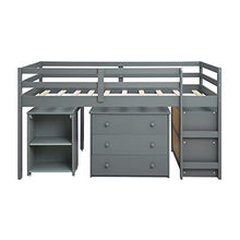 Load image into Gallery viewer, Cabin Bed Mid Sleeper Beds for Kids Bed with Stairs & Pull Out Desk & Chest Drawers & Storage Shelves Childrens Bed Loft Bed Single Wooden Bunk Beds Fits for 190x90cm Mattress (Not Included) (Grey)