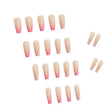 Load image into Gallery viewer, Long Press On Nails, Pink French Fake Nails Coffin False Nails with Glue Stickers Acrylic Full Cover Tips for Women and Girls 24 PCS No Glue Included