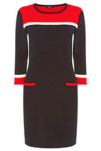 Load image into Gallery viewer, Roman Originals Women Knitted Jumper Dress Ladies Colour Block Sweater Winter Autumn Smart Casual Office Bodycon Workwear Everyday Long Sleeve Knee Length Knit Pocket - Black Red - Size 18