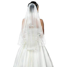 Load image into Gallery viewer, Wedding Veil White Double Ribbon Edge Center Cascade Bridal Veil with Comb Wedding Accessories White