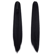 Load image into Gallery viewer, CULKET Long Claw Ponytail Hair Extension Clip in on Ponytail Jaw/Claw Synthetic Straight Thick Hair Extensions Pony Tail for Women Girls 21" straight -Dark Black