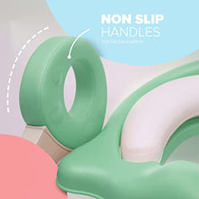 Load image into Gallery viewer, KIDOOLA Adjustable Toilet Pad Seat – For Toddler Baby Kid Boy Girl – Foldable Potty Urinal Trainer – Stool with Step – Lightweight Portable Bathroom Ladder Chair with Grip Handlers (Green)